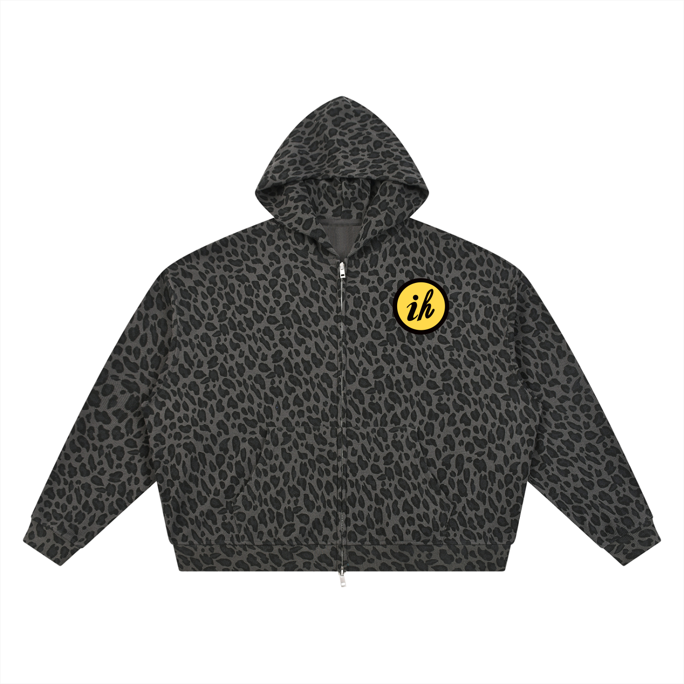 Unisex Leopard Print Waffle Full Zip Hoodie